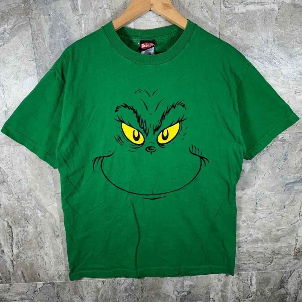 Dr Seuss The Grinch Green Big Face Graphic Shirt Mens Size Large Christmas 2008